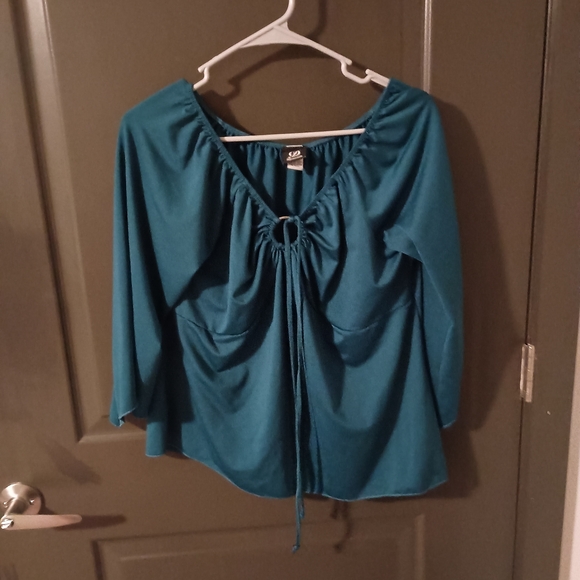 Dynamite Teal Blouse with Gathered Front - Picture 2 of 7